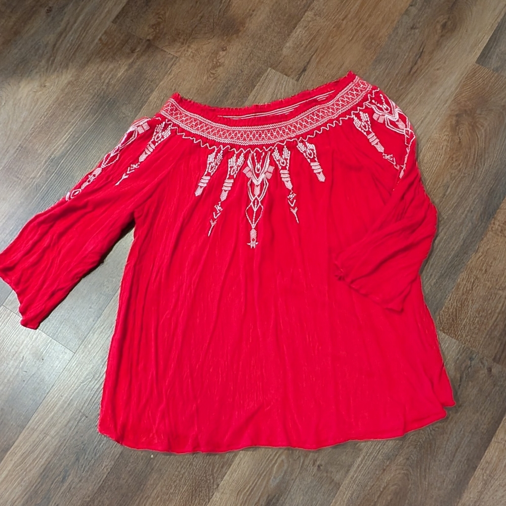 Red Embroidered off Shoulder Women's Top Tunic Like Beautiful